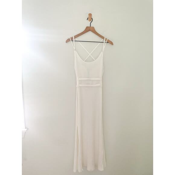 NWT Zara Ribbed Midi Dress Large White Strappy Side Slit Belted Causal Neutral - Picture 5 of 13